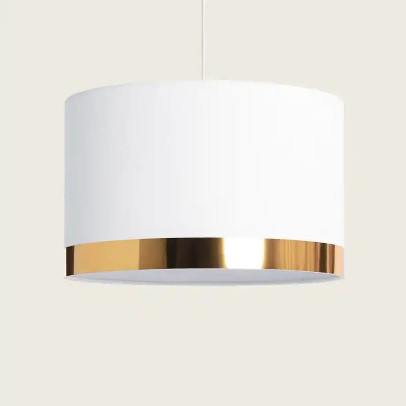 Suspension luminaire abat-jour tissu blanc et doré 40cm suspendu