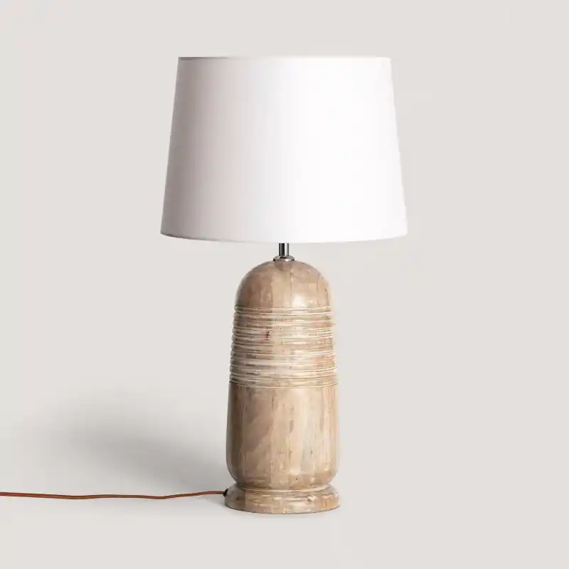 Lampe a poser bois et abat jour tissu blanc