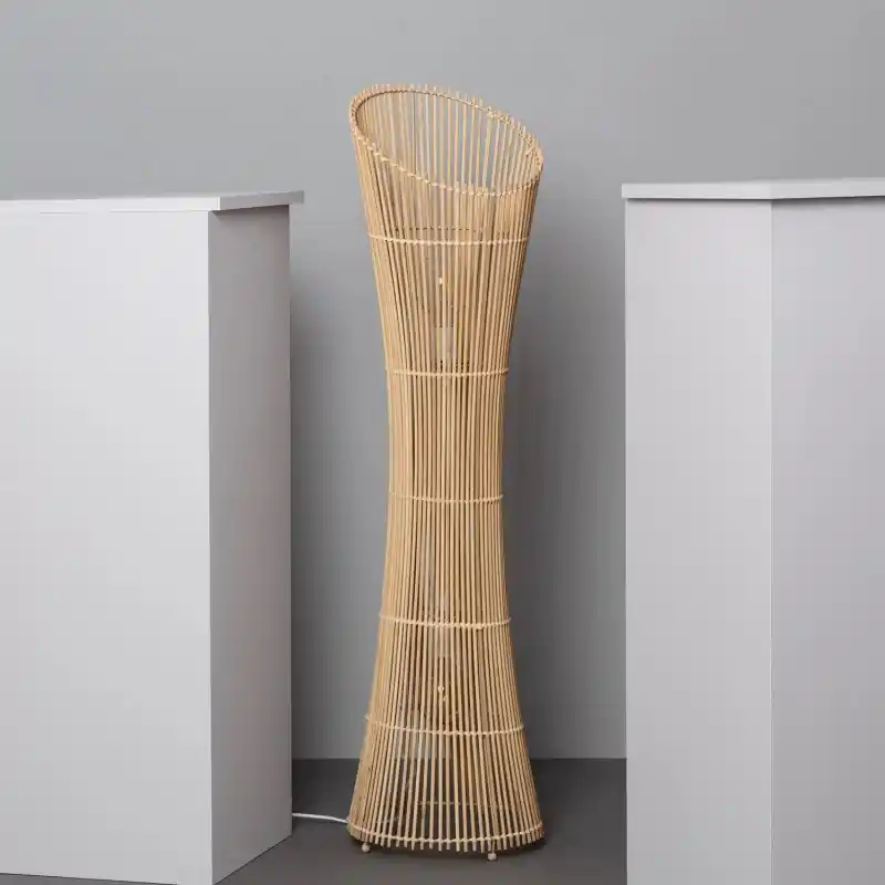 Lampadaire à poser bois bambou 2xculot E27