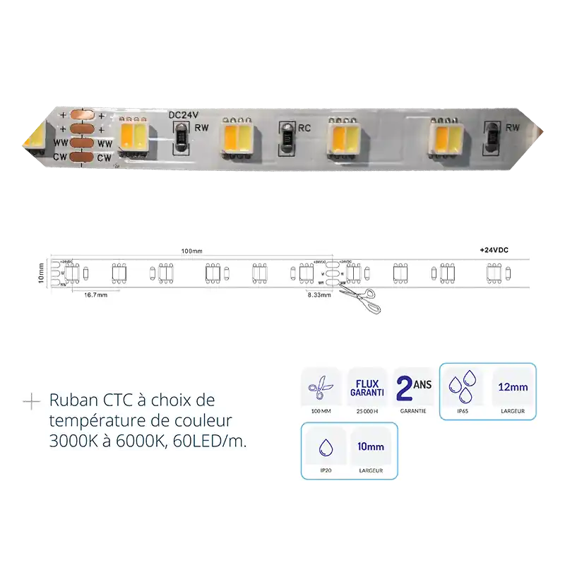 RUBAN Ruban 24V 14W/m 920lm/m CTC IP65
