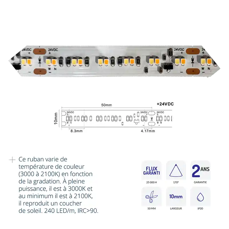 RUBAN Ruban 24V 14W/m 550lm/m CTC IP20