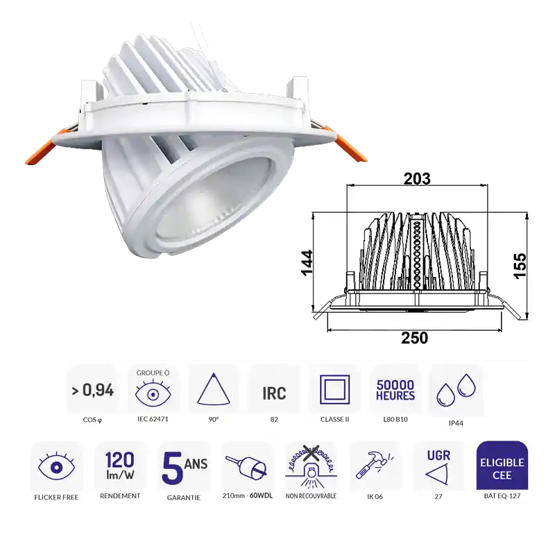 DOWNLIGHT SAMBA Downlight encastré et orientable 48W 5200 lm blanc 4000K
