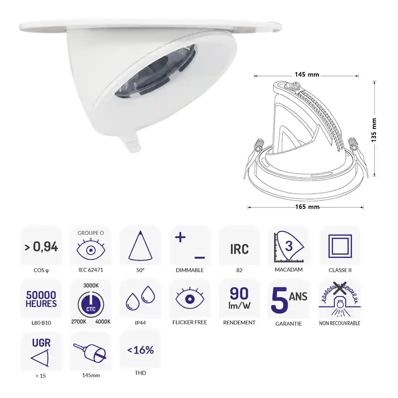 DOWNLIGHT SAMBA 2 Downlight 30W encastrable blanc CTC 3000 - 5000K Connecté Zigbee 3