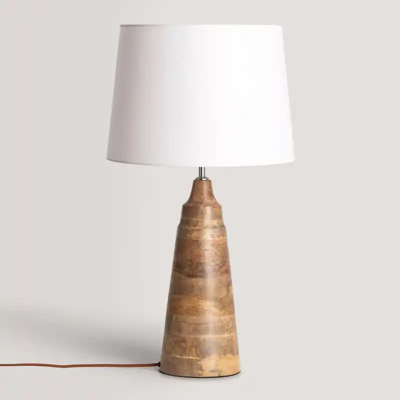 Lampe a poser bois et abat jour tissu blanc