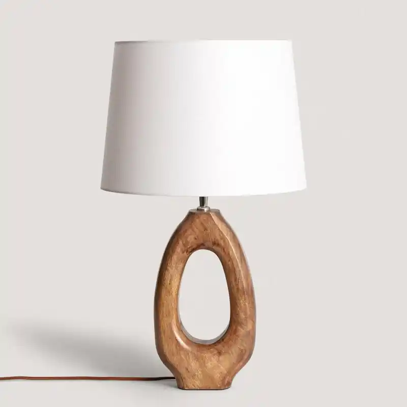 Lampe a poser bois et abat jour tissu blanc
