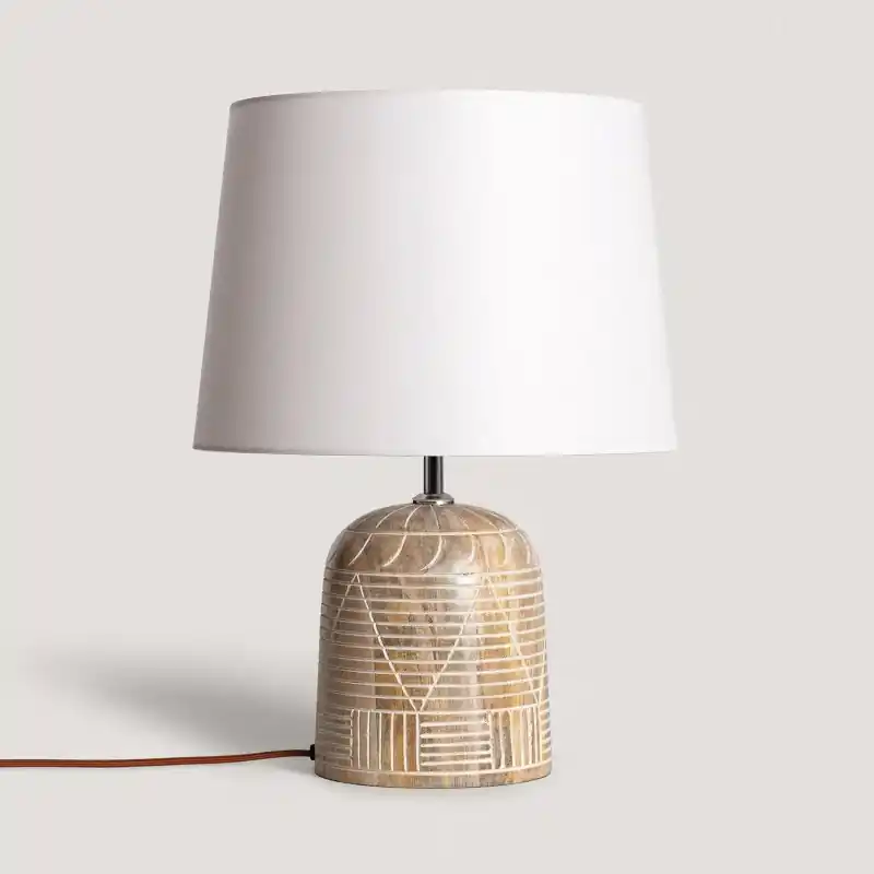 Lampe a poser bois et abat jour tissu blanc