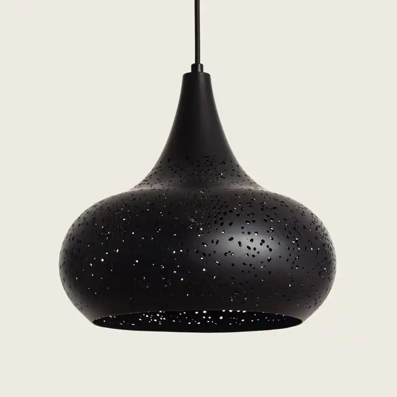 Suspension métal noir décoration perforer culot e27