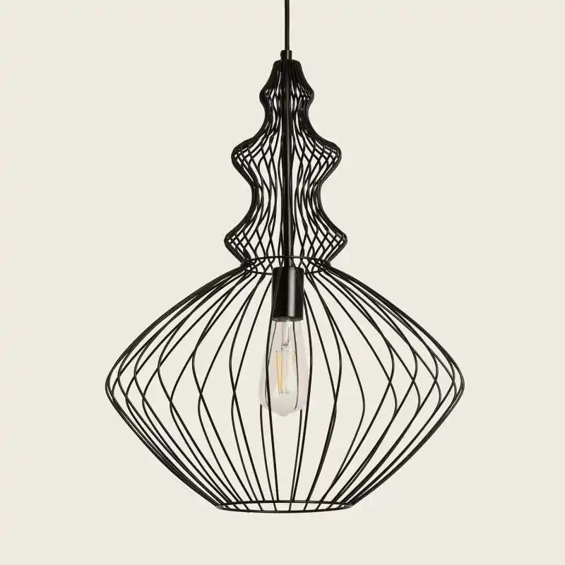 Suspension cage métal noir décoration culot e27