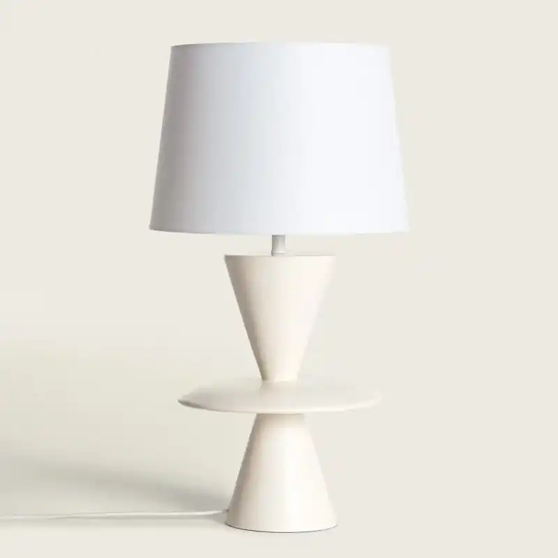 Lampe à poser résine blanche et abat-jour culot e27