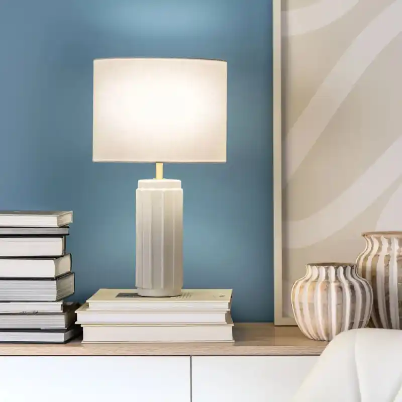 Lampe à poser céramique et abat-jour blanc culot e27