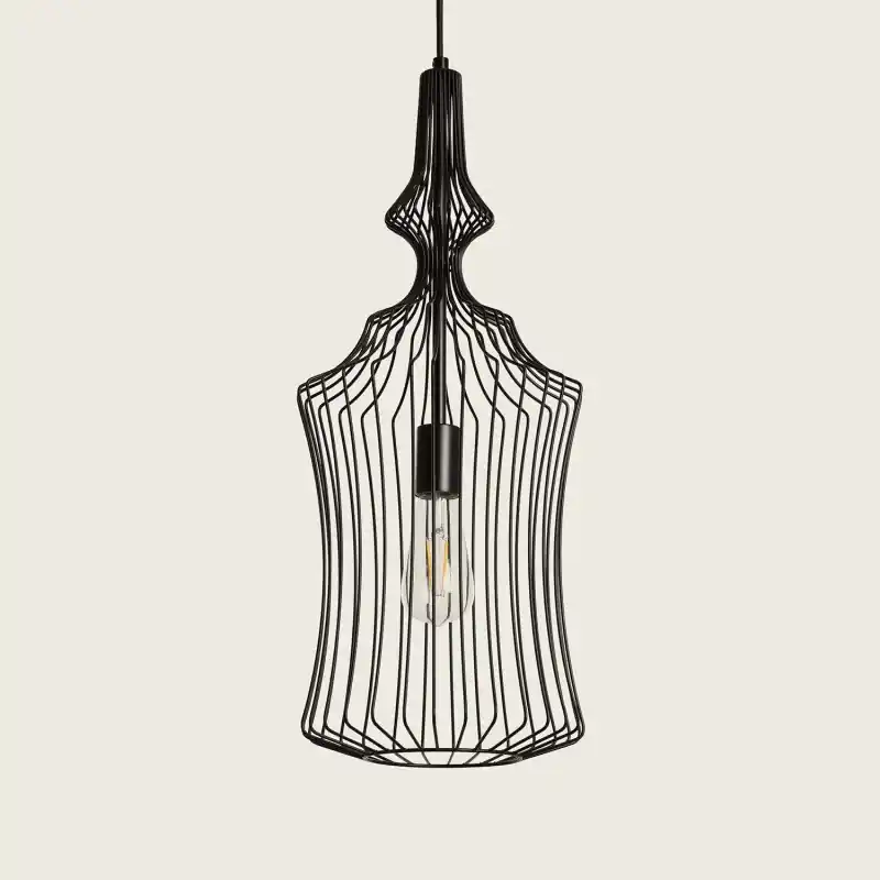 Suspension cage métal noir décoration culot e27