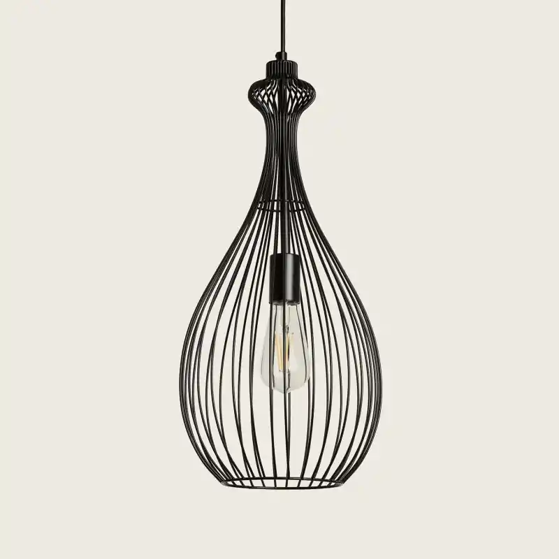 Suspension cage métal noir décoration culot e27