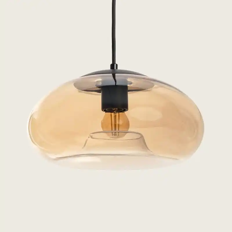 Suspension socle noir et verre ambre culot e27