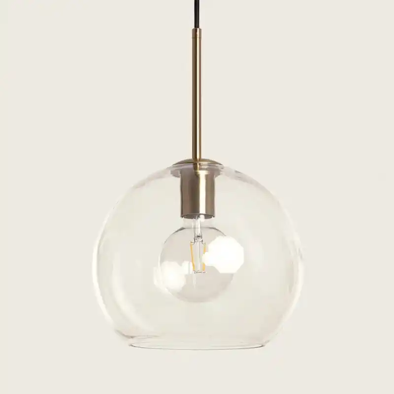 Suspension luminaire suspendu métal doré et verre culot e27