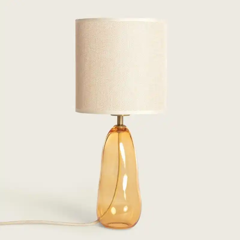 Lampe à poser verre et abat-jour textile culot e27