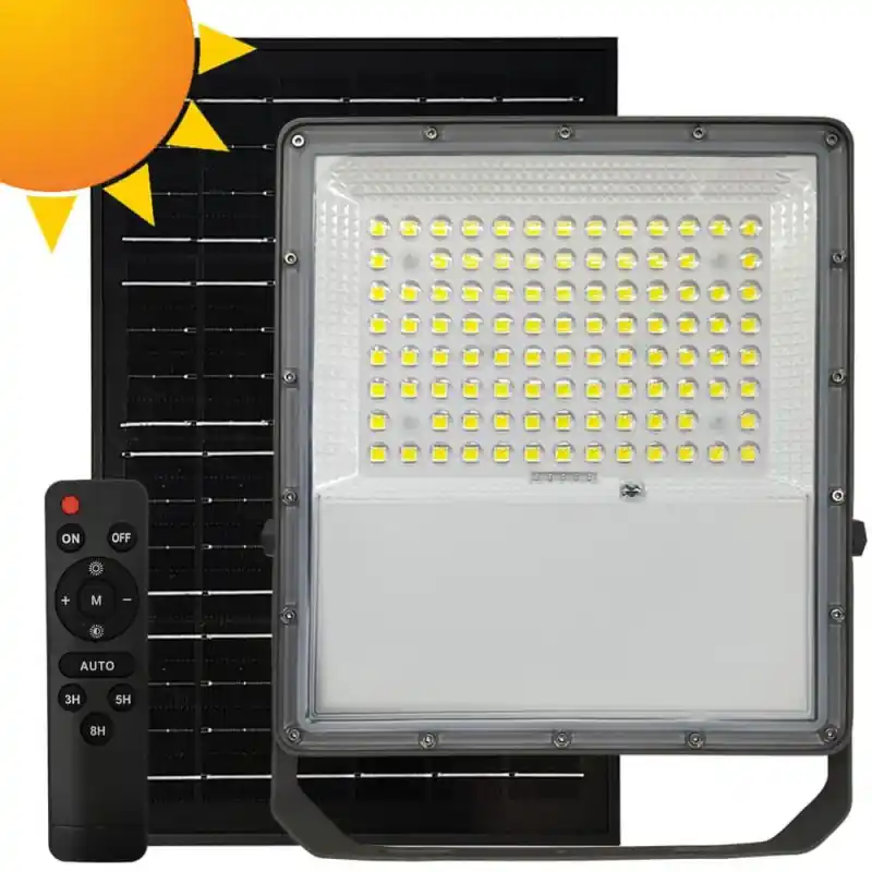 Projecteur solaire 100w panneau déporté-5700k-3400 lumens a télécommande