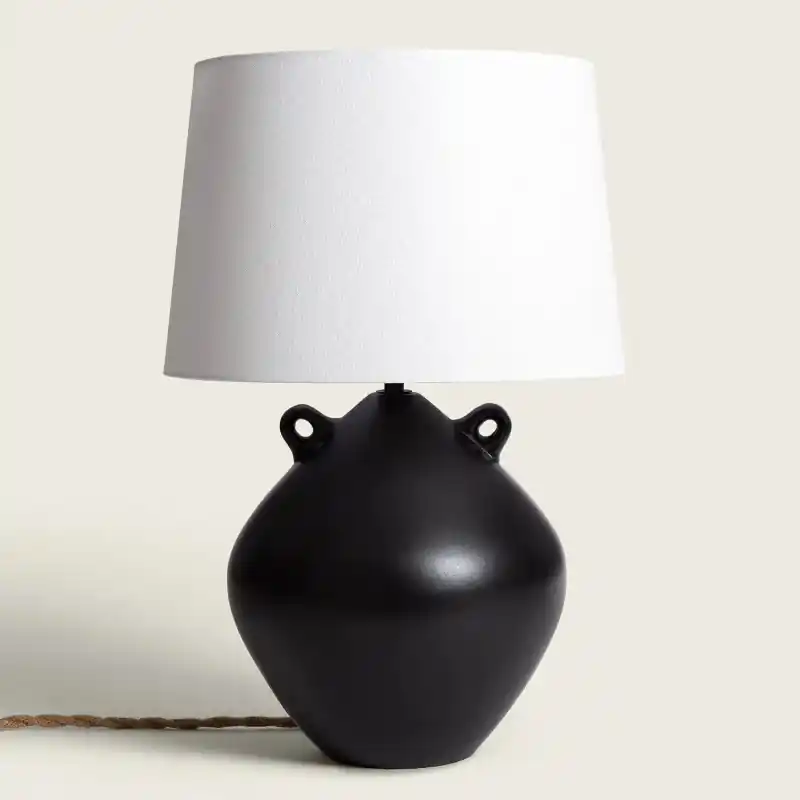 Lampe à poser céramique noire et abat-jour blanc culot e27