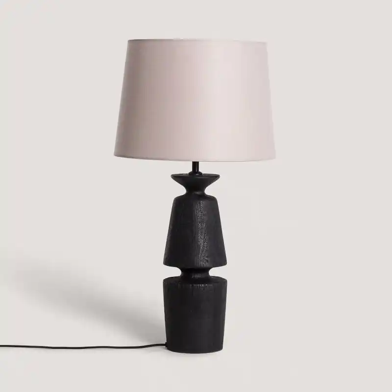 Lampe a poser bois noir et abat jour tissu