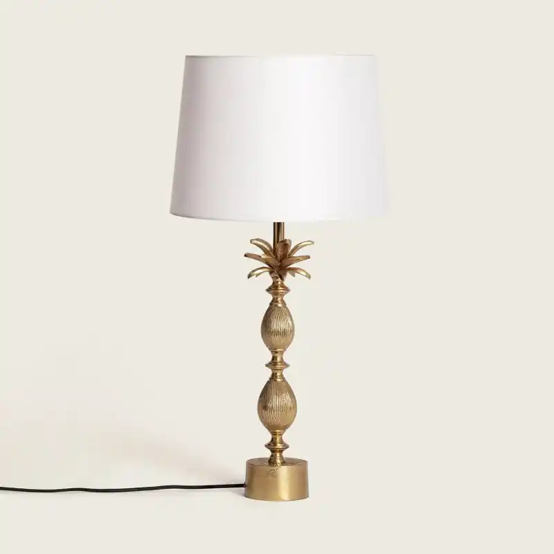 Lampe a poser métal doré et abat jour tissu blanc
