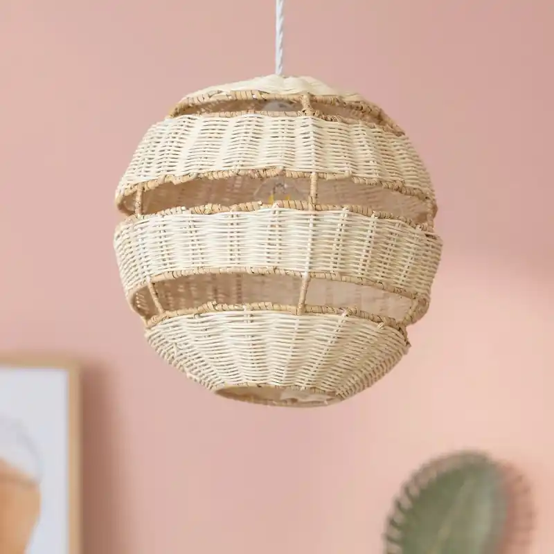 Suspension luminaire suspendu boule rotin 50cm marron culot e27