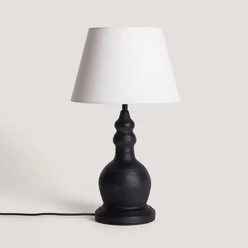 Lampe a poser terre cuite et fonte et abat jour tissu blanc