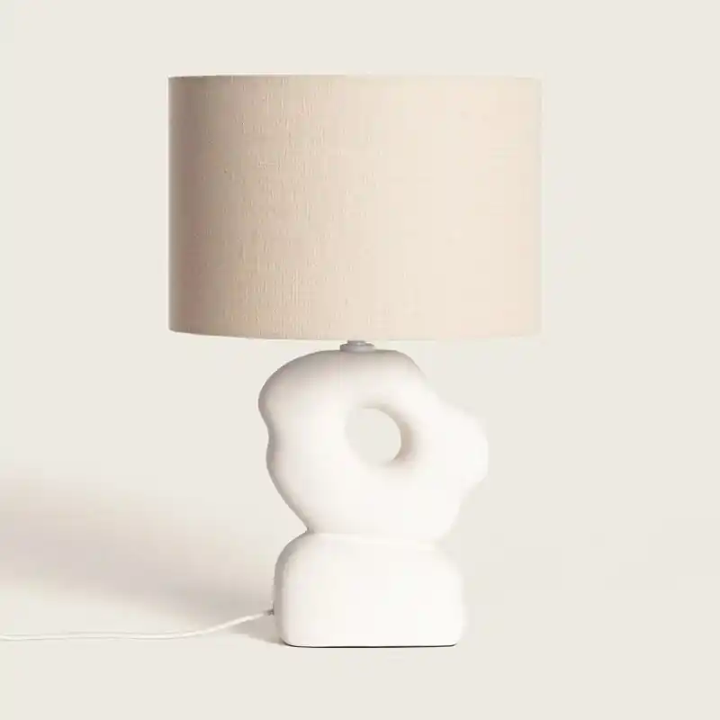 Lampe a poser céramique et abat jour tissu