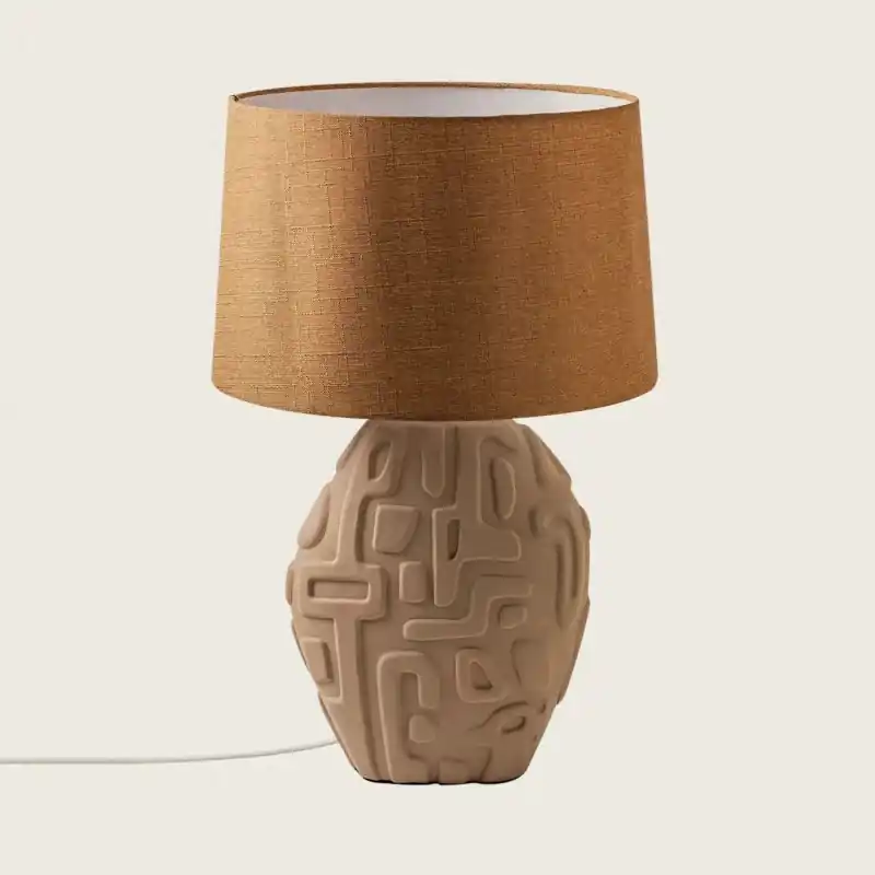Lampe a poser céramique et abat jour tissu