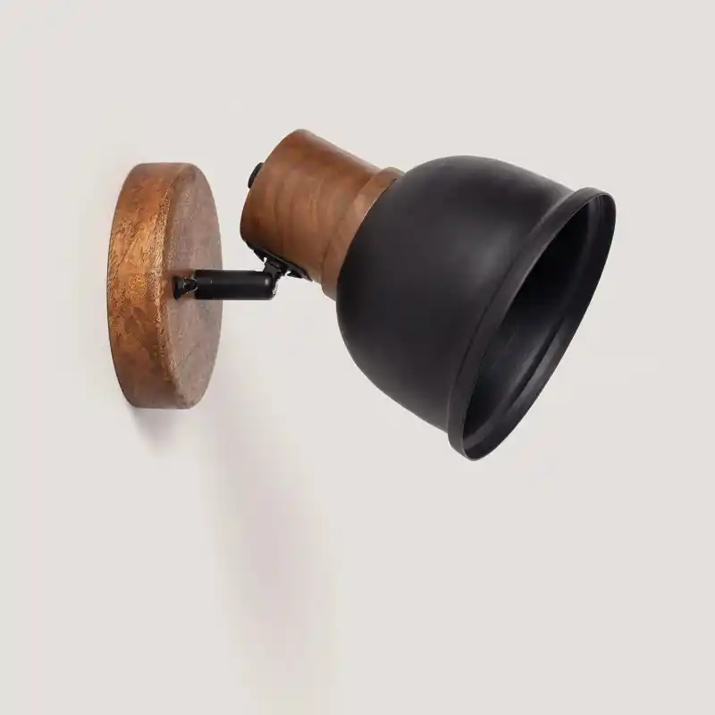 Applique murale métal noir et bois orientable noir e14 220v