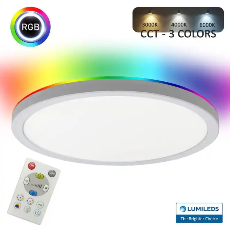 Plafonnier led 18w rgb+cct rf contrôle dynamique télécommande variable