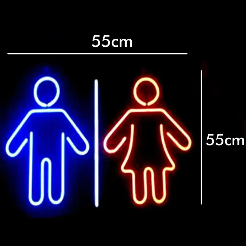 Enseigne néon led toilette wc homme femme bleu et rouge 4 tailles