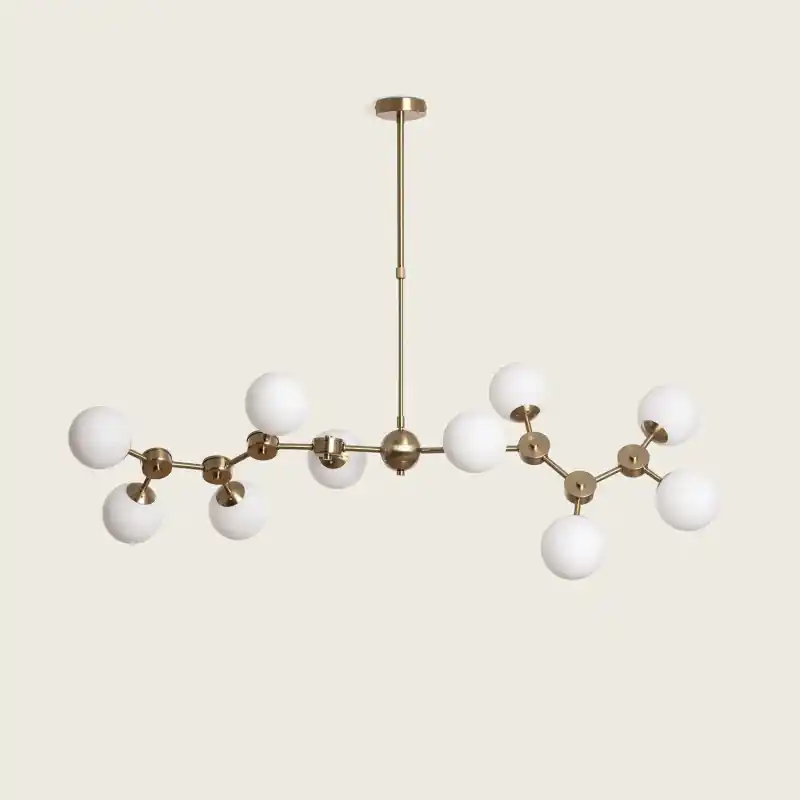 Plafonnier suspendu métal 10 boules verre blanche culot g9
