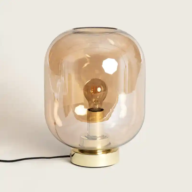 Lampe à Poser Métal et verre ambrée culot e27