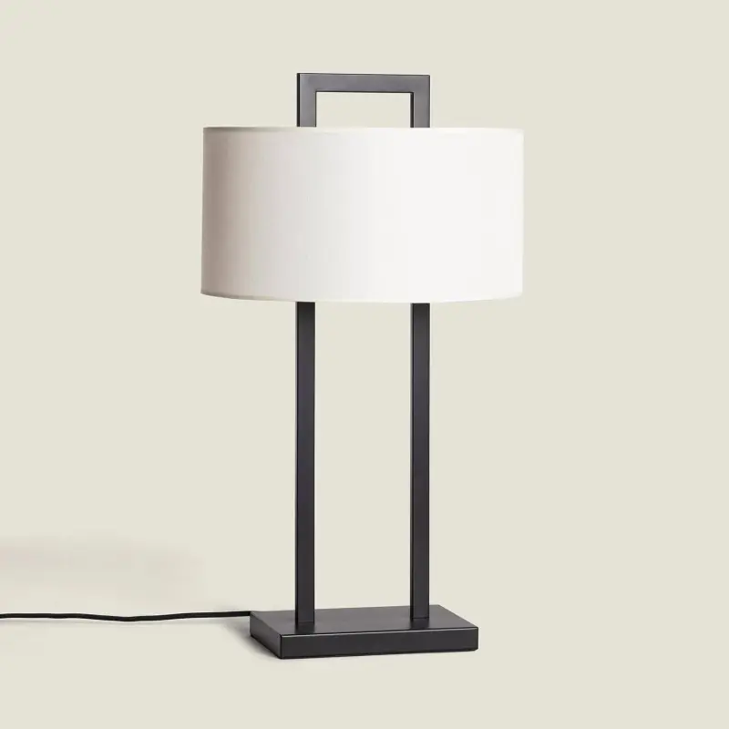 Lampe de chevet interrupteur tactile métal noir et abat-jour tissu culot e27