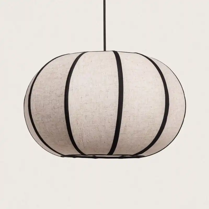 Suspension métal noir décoration tissu lin culot e27