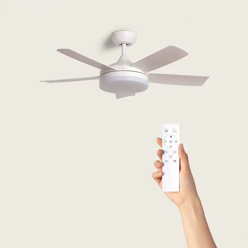 Ventilateur de plafond 5 pales blanche-6 vitesses-diametre 132cm-led cct