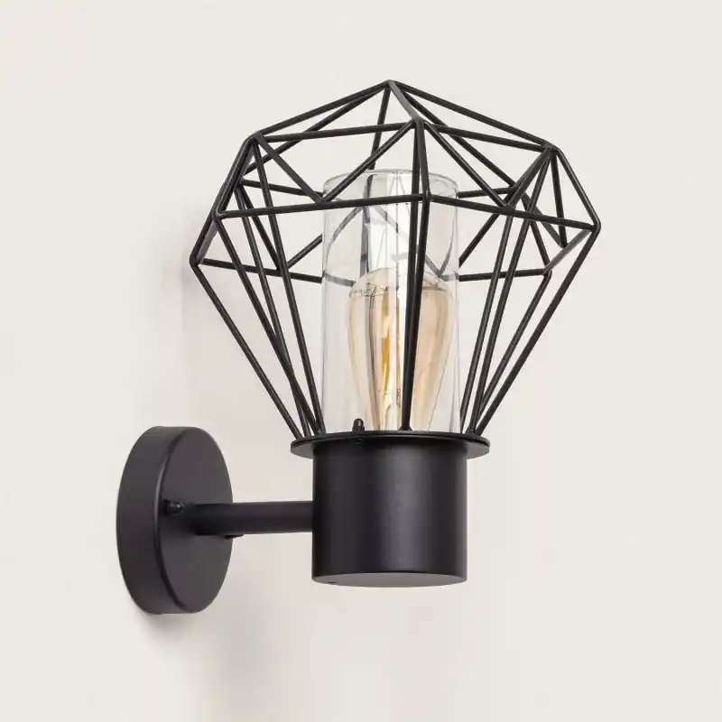Applique murale exterieure ip44 220v effet cage métal noir