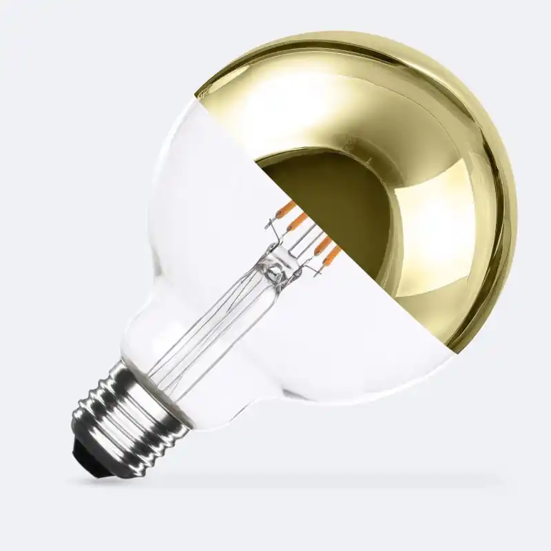 Ampoule led filament globe 95 verre reflecteur doré 600lm 2200k