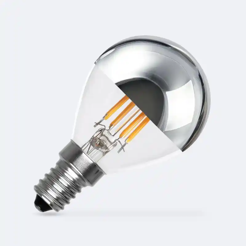Ampoule LED Filament E14-4W-400lm verre réflecteur chrome petit ballon g45