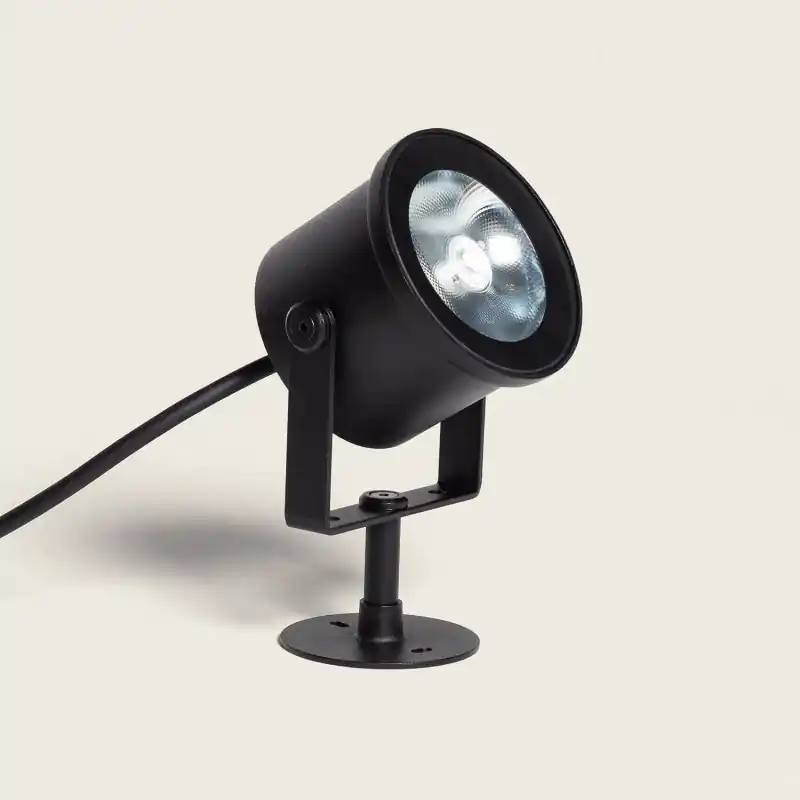Projecteur led 10W noir rond ip67-1000 lumens etanche exterieur rocaille jardin