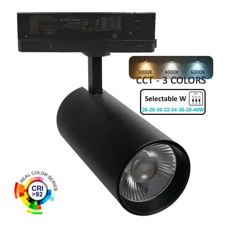 Spot projecteur sur rail 3 allumages cct 40w noir