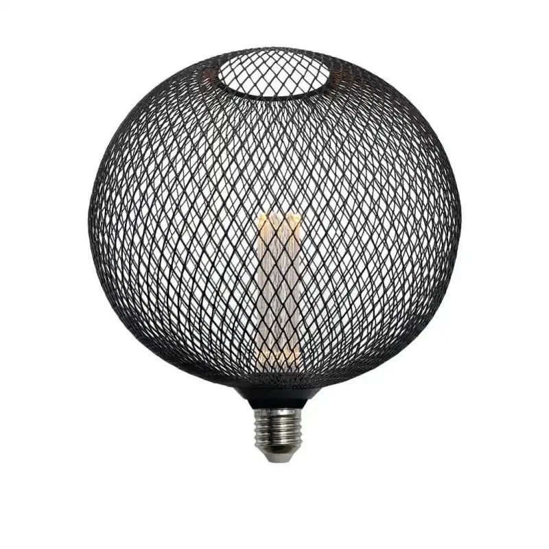 Ampoule filament led 4w-400lm-culot e27 globe grille noire 200mm