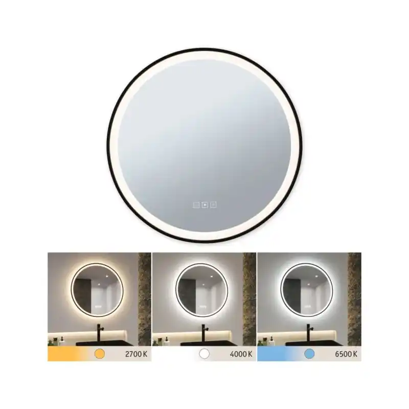 Miroir lumineux LED Mirra IP44 White Switch 750lm 230V 11,5W gradable Noir/Miroir