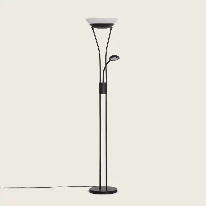 Lampadaire liseuse g9 sur pied métal et verre culot e27