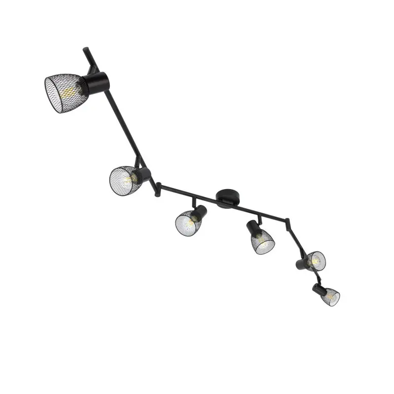 Plafonnier 6 tetes noire orientables grille cage culot e14