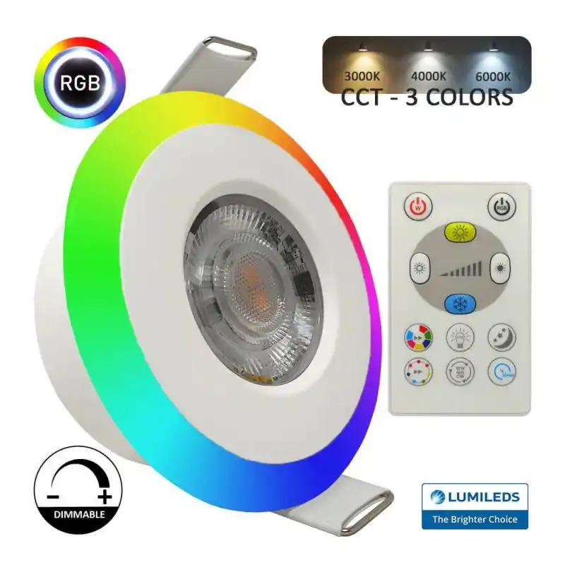 Encastrable led rgb+cct rond 6w-ip44+télécommande