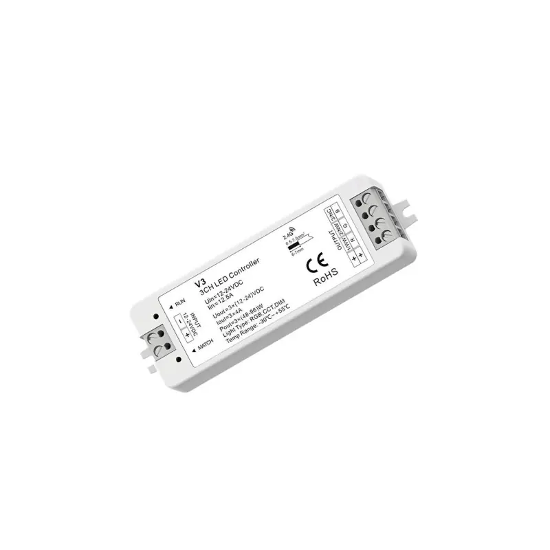 Contrôleur Variateur 12/24V DC Ruban LED Monochrome/CCT/RGB compatibleTélécommande RF