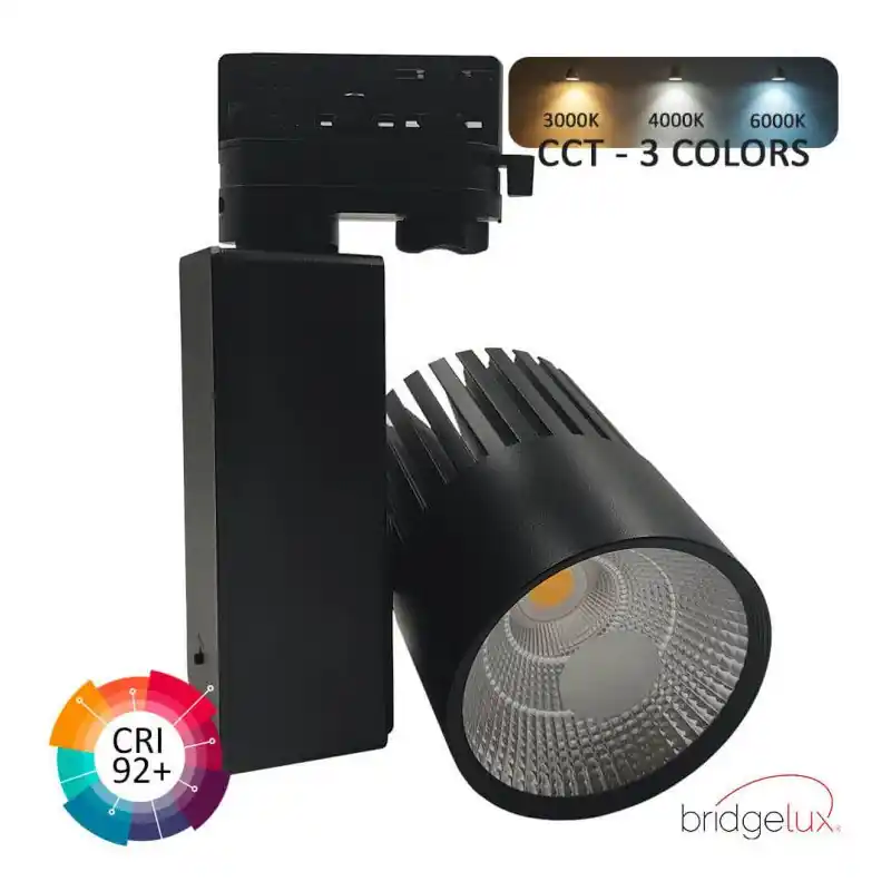 Spot projecteur noir sur rail 3 allumages cct 40w-4800lm