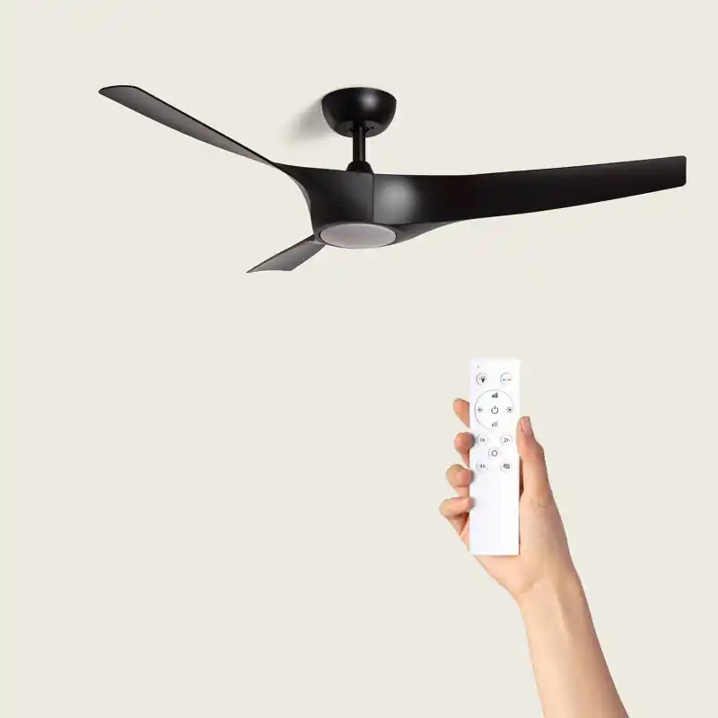 Ventilateur de plafond 3 pales noires 6 vitesses diametre 132cm-led cct