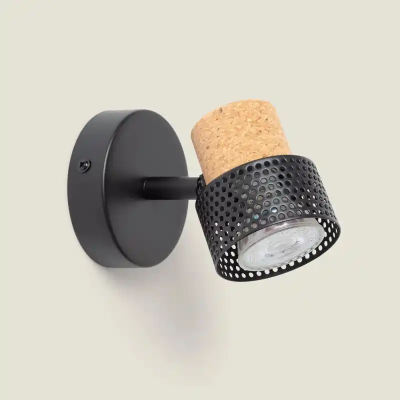 Applique plafonnier spot orientable simple gu10 métal et bois