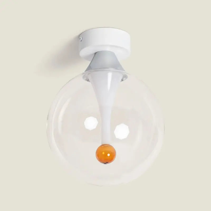 Plafonnier led 8w-650lm-boule verre art déco et métal blanc